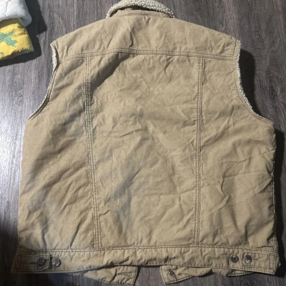 Levi's Corduroy And Sherpa Trucker Vest Size Large Beige Taupe Country Workwear
